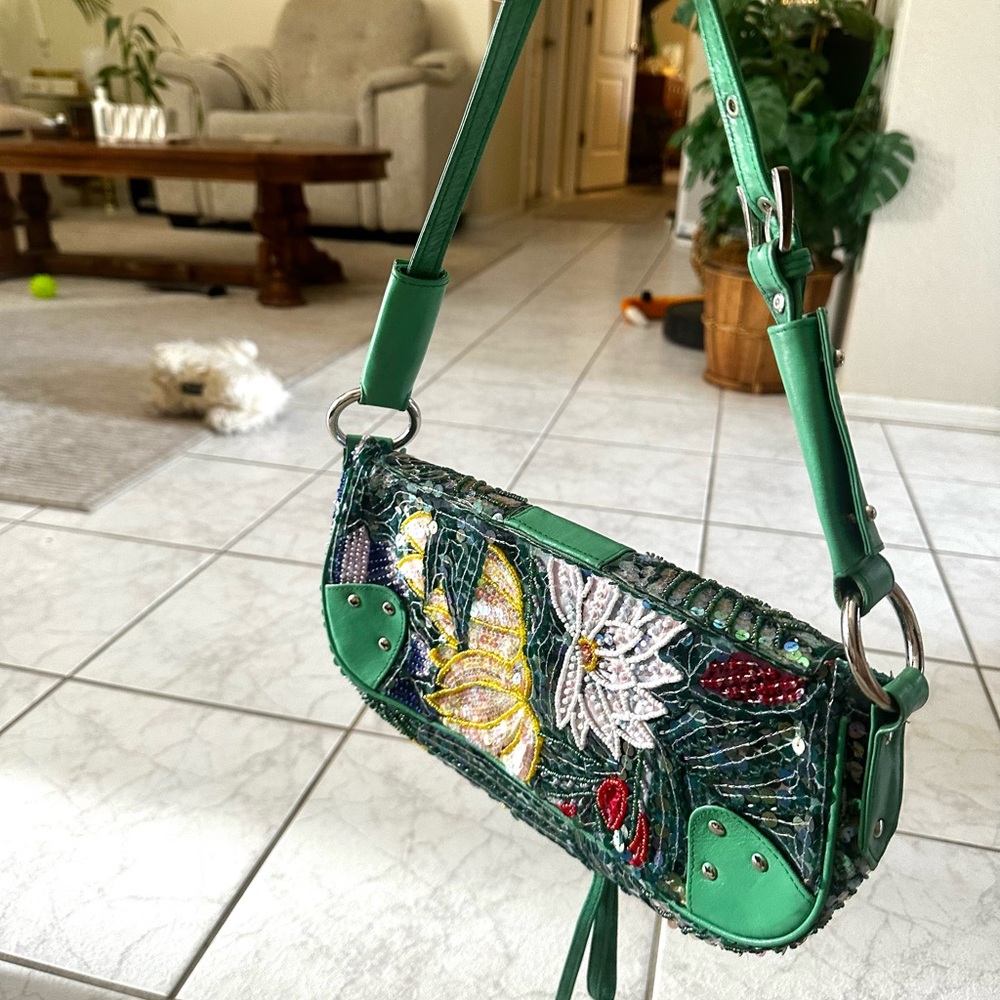 Embroidered Green Handbag